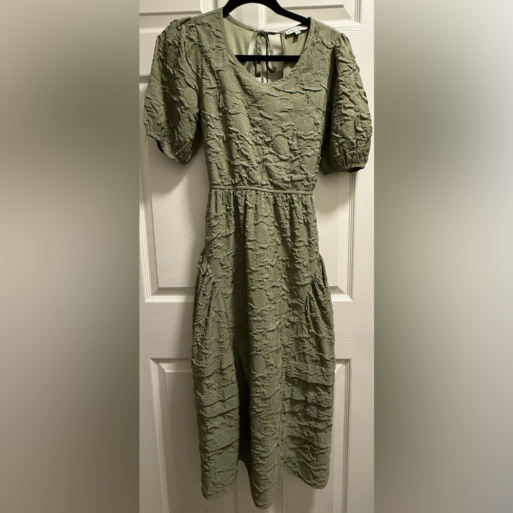 Moon River - Anthropologie - Sage Green Cottagecore Puff Sleeve Midi Dress - S - Picture 4 of 6